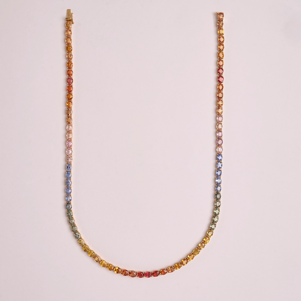 Rainbow Sapphire Tennis Necklace