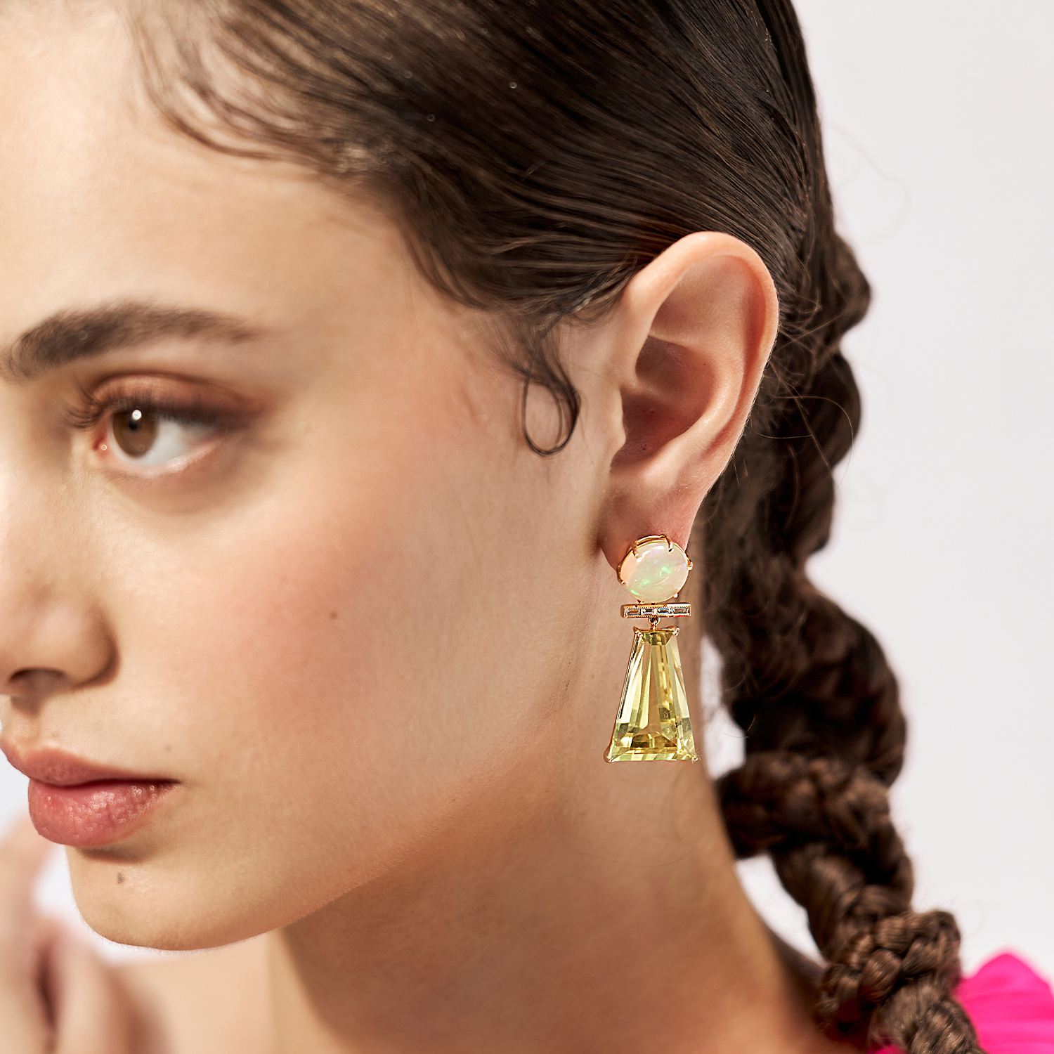 Opal Diamond and Lemon Quartz Earrings