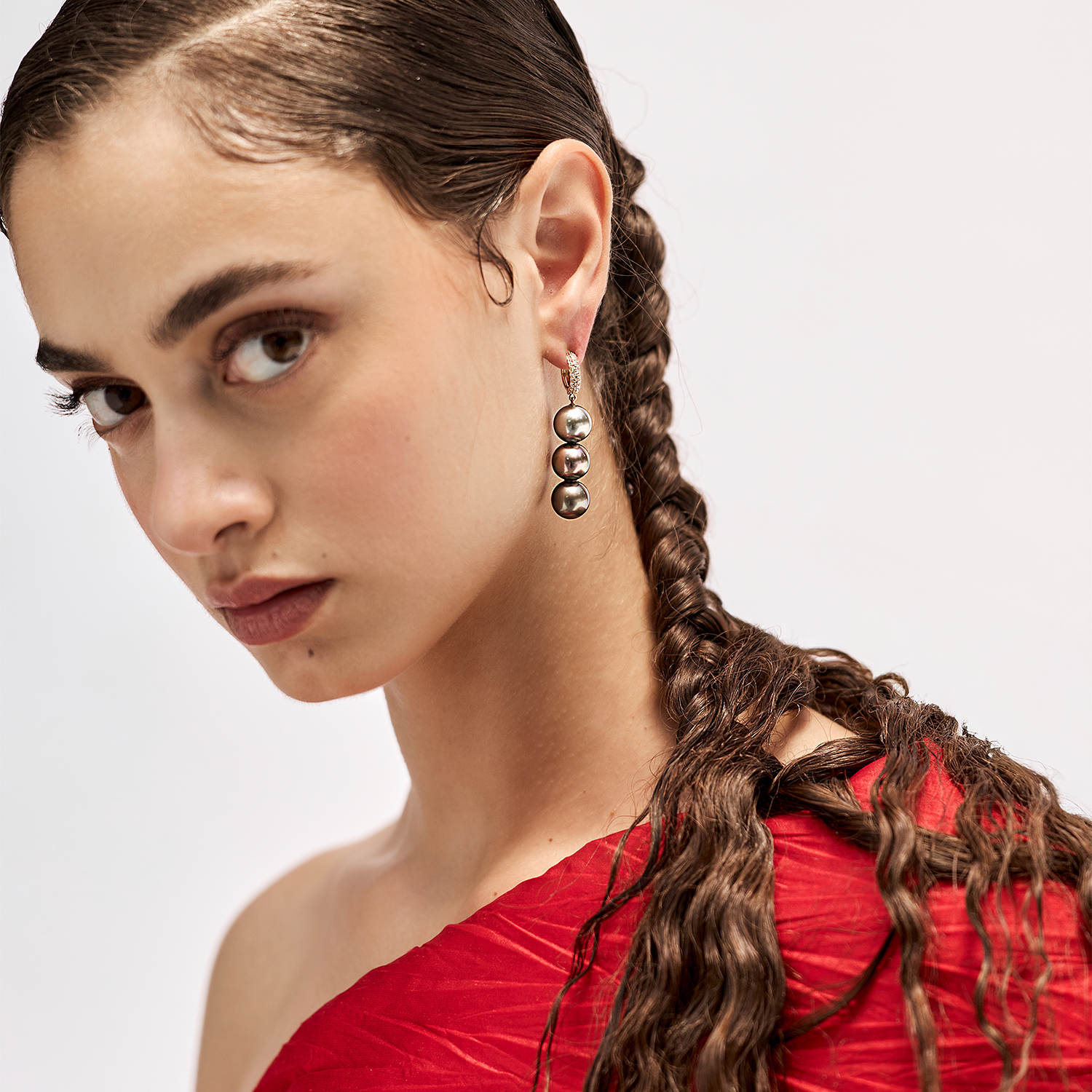 Megh Earrings in Ombre Tahiti Pearls and Diamonds