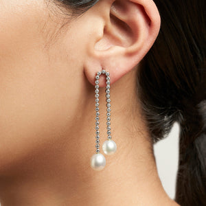 Double Drop Diamond Earrings with Pearls