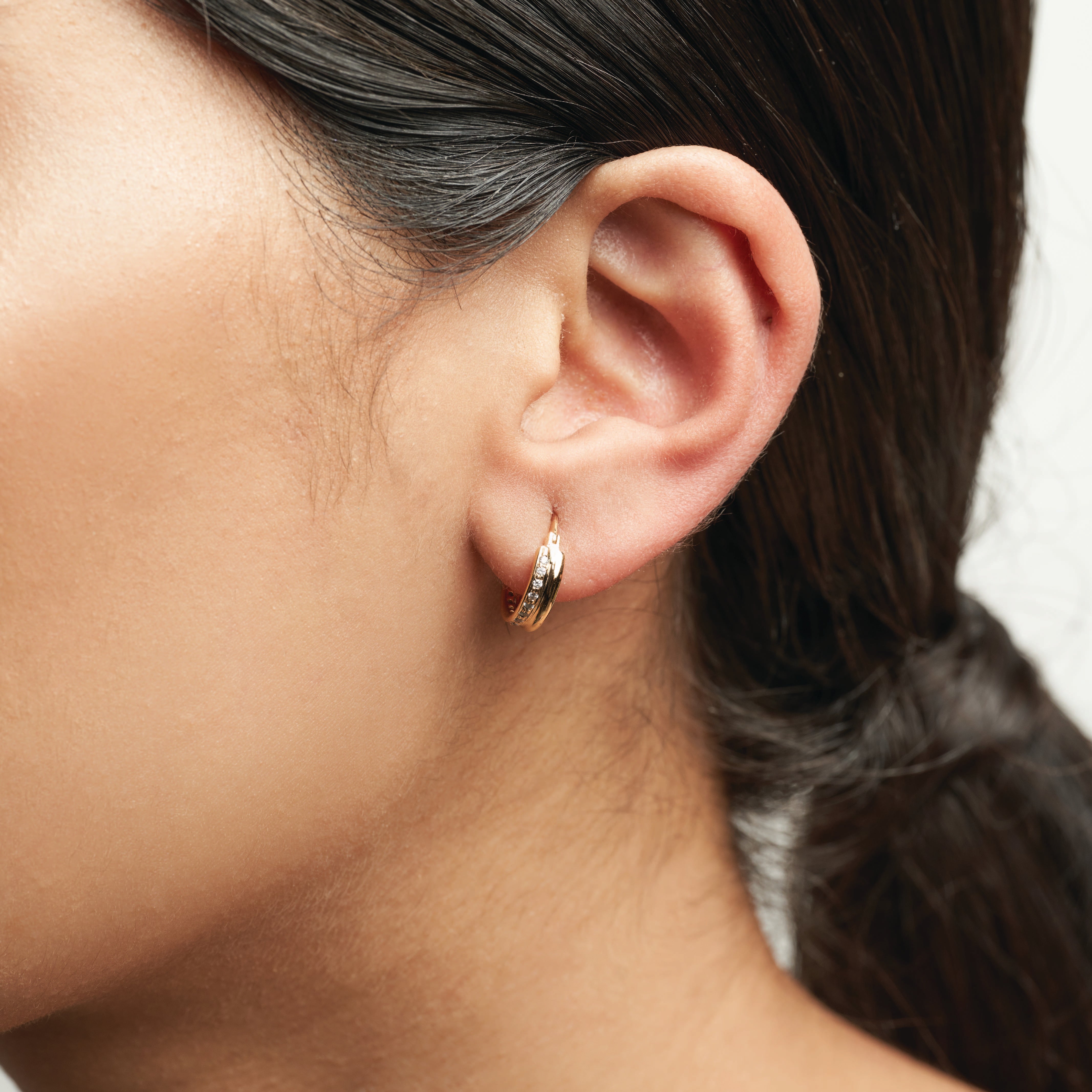 Double Line Mini Hoops with Pave Diamonds – T H E L I N E
