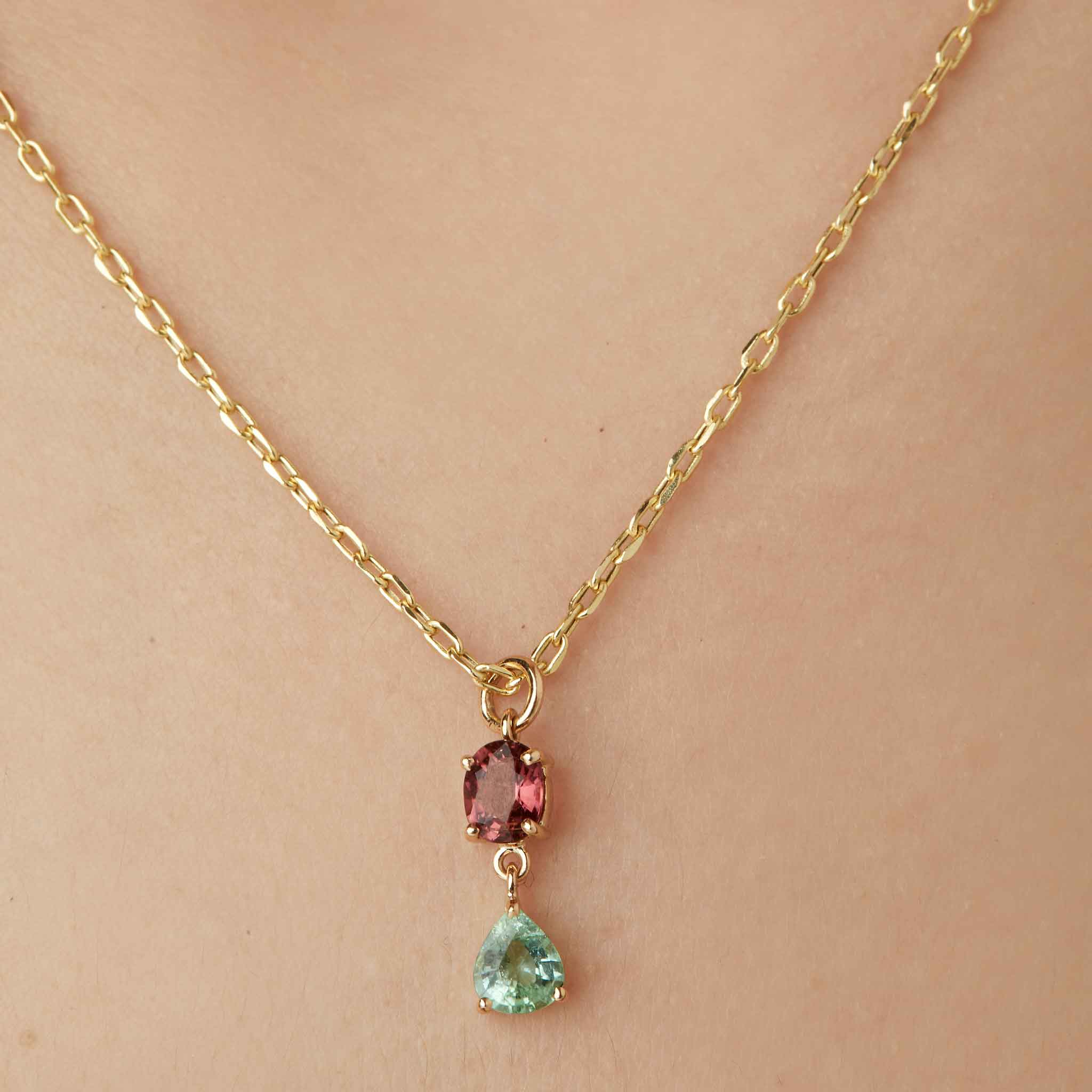 ombre tourmalines 18k gold necklace